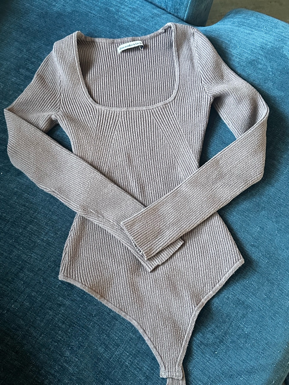 Abercrombie & Fitch Ribbed Scoop-Neck Bodysuit Sweater - Taupe